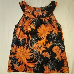 Ann Taylor Black and Orange Floral Top